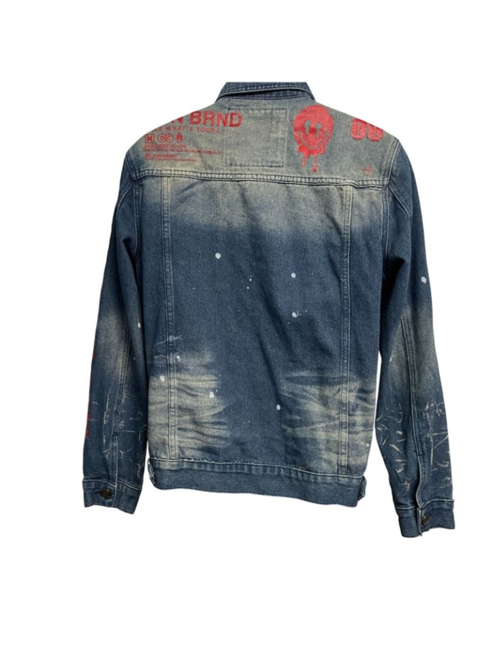Reason Denim Jean Jacket Distressed Bleached Print Graphics Size Medium - Picture 5 of 9